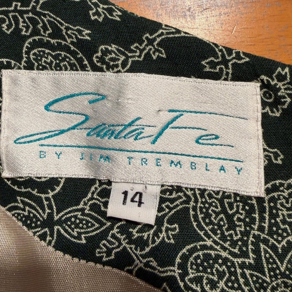 Santa Fe Jim Tremblay Vintage 90s Green Cream Floral Rayon Midi Dress L Straight - Picture 3 of 11